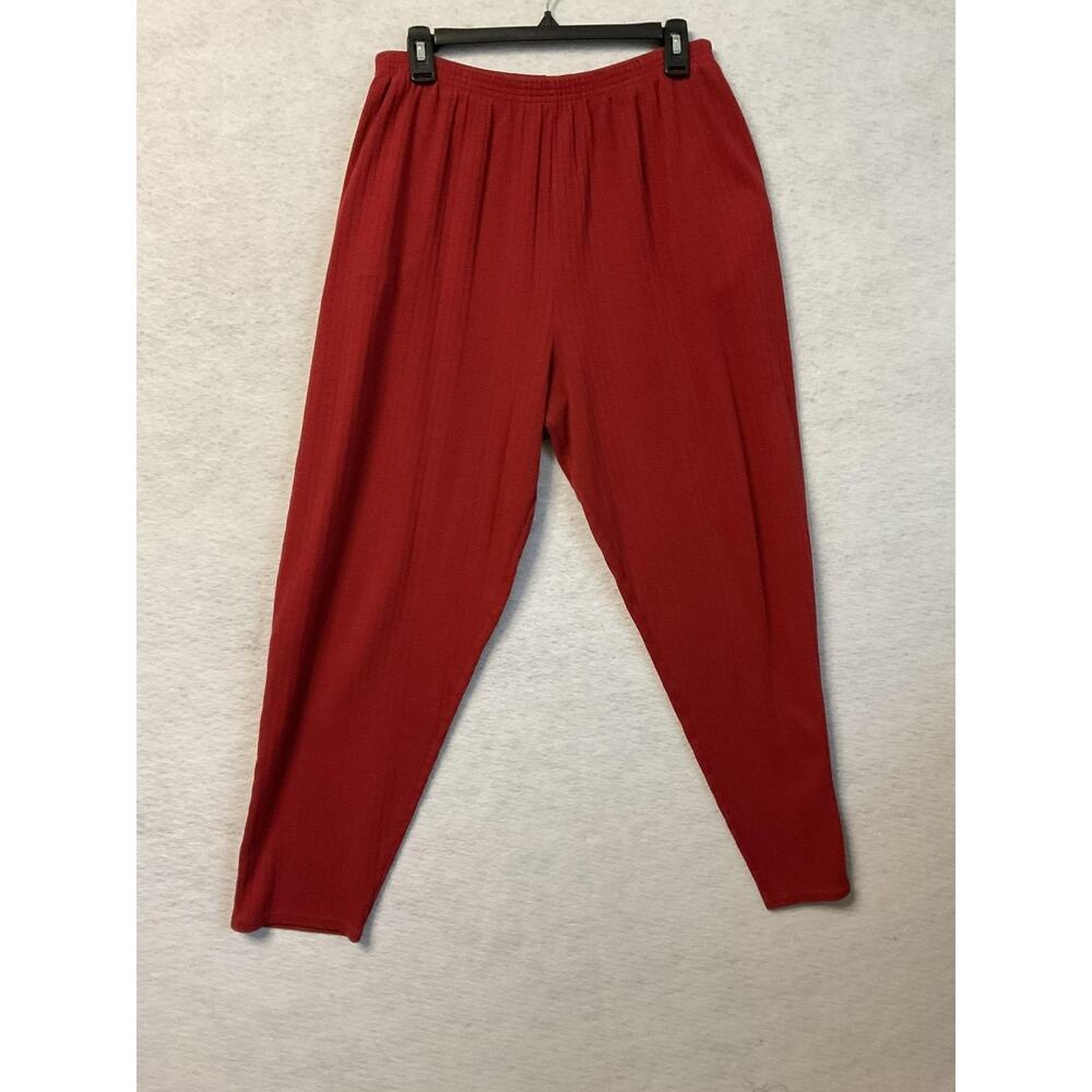 A La Carte Collection Pants Women Medium Red Ribbed Knit Tapered Leg Elastic VTG